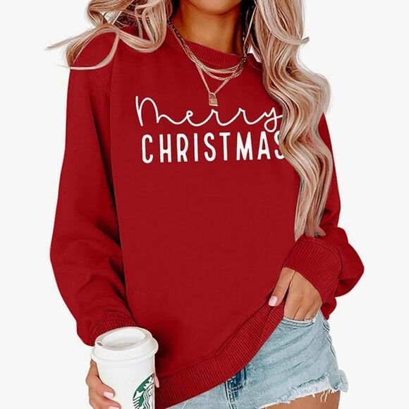 Merry Christmas Red White Top Sweatshirtrt XL - Picture 1 of 6